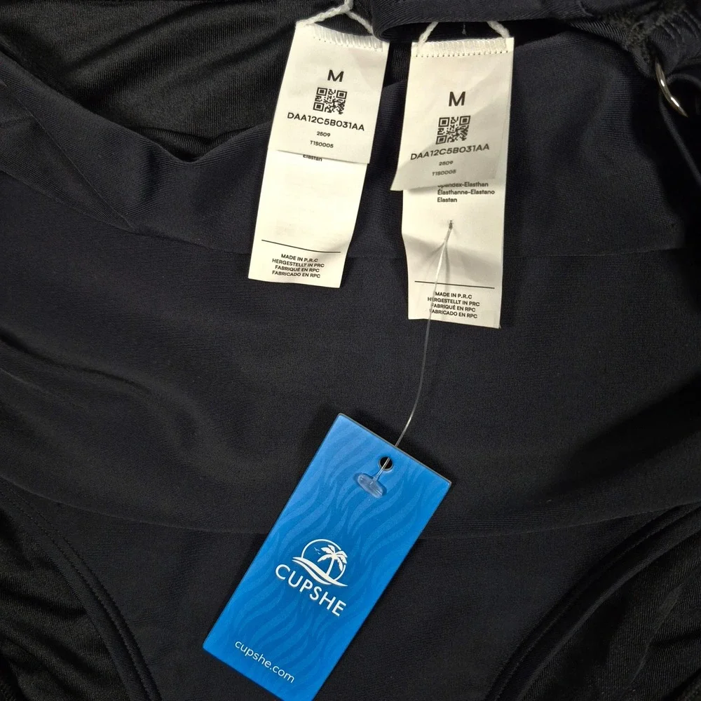 Cupshe‎ Womens Black Underwire High Waisted Ruched Bikini Set Size M New NWT
